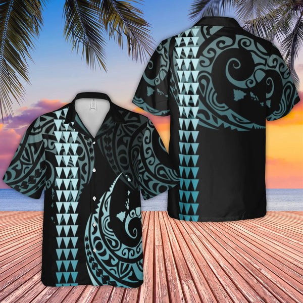 Polynesian Tribal Hawaiian Shirt | Pacific Island Print with Map Design | Premium Woven Polyester | Tropical Vacation Gift fo