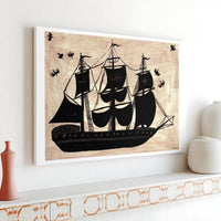 Nautical Tall Ship Canvas Wall Art | Vintage Woodblock Print Style | 1.25-Inch Gallery Wrap | Coastal Home Office Decor Gift