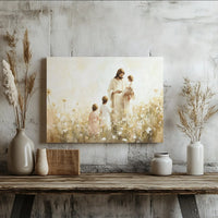 Jesus With Children Canvas Wall Art | Watercolor Religious Painting | Premium Gallery Wrap Print | Christian Home Decor Gift
