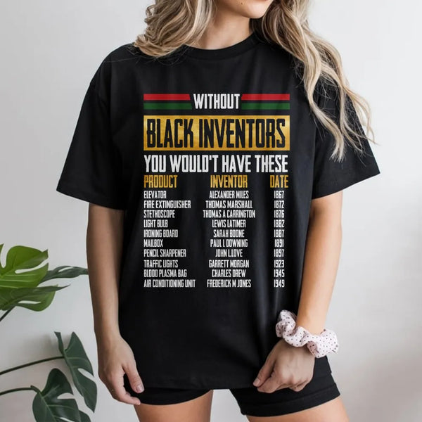 Black Inventors History T-Shirt | Educational List of Black Innovators Graphic | 100% Cotton Premium Unisex Tee | Gift for Bl
