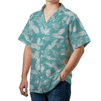 Teal Tropical Palm Leaf Hawaiian Shirt | Cuban Collar Summer Vacation Print | Lightweight Woven Polyester | Trendy Beachwear For Men