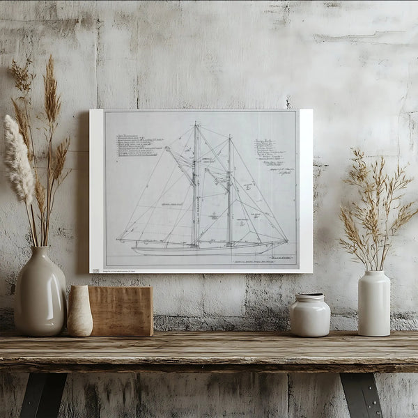 Bluenose Schooner Sail Plan Canvas | Vintage Nautical Blueprint Wall Art | 1.25 Inch Gallery Wrap | Gift for Sailors & Mariti