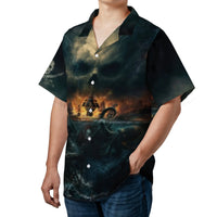 Pirate Skull Hawaiian Shirt | Kraken Storm Graphic Print | Premium Polyester Button-Up | Gothic Beach Vacation Gift For Men