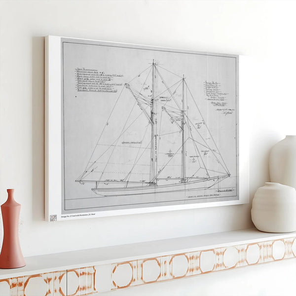 Bluenose Schooner Sail Plan Canvas | Vintage Nautical Blueprint Wall Art | 1.25 Inch Gallery Wrap | Gift for Sailors & Mariti