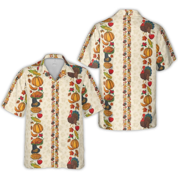 Thanksgiving Hawaiian Shirt | Turkey Pumpkin Pie Festive Print | Premium Lightweight Polyester | Funny Holiday Gift For Men A