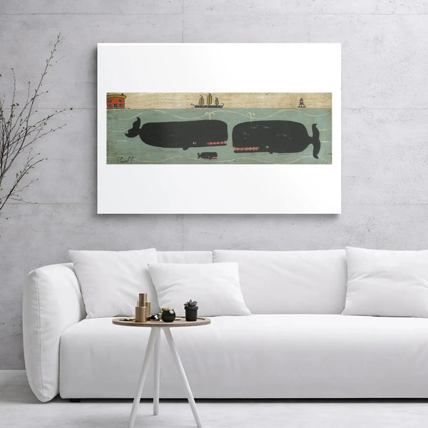 Whale Wall Art | Nautical Folk Art Print | 1.25" Premium Gallery Wrapped Canvas | Coastal Home Decor Gift for Ocean Lovers