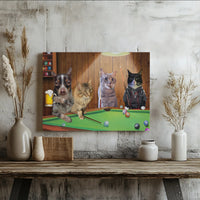 Cats and Dog Playing Pool Canvas Art | Funny Billiards Room Decor | 1.25 Inch Premium Gallery Wrap | Unique Gift for Pet Lovers and Pool Players