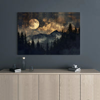 Full Moon Mountain Canvas Wall Art | Mystical Forest Night Landscape | Premium 1.25 Inch Gallery Wrap | Celestial Nature Home Decor Gift