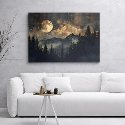 Full Moon Mountain Canvas Wall Art | Mystical Forest Night Landscape | Premium 1.25 Inch Gallery Wrap | Celestial Nature Home Decor Gift
