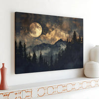 Full Moon Mountain Canvas Wall Art | Mystical Forest Night Landscape | Premium 1.25 Inch Gallery Wrap | Celestial Nature Home Decor Gift