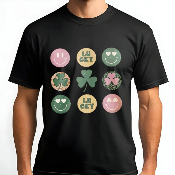 Retro St. Patrick's Day T-Shirt | Groovy Lucky Clover Smiley Face Print | Premium 100% Cotton Tee | Gift for Women and Men