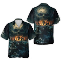 Pirate Skull Hawaiian Shirt | Kraken Storm Graphic Print | Premium Polyester Button-Up | Gothic Beach Vacation Gift For Men