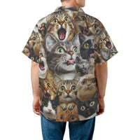 Funny Cat Face Hawaiian Shirt | Cute Kitten Collage Print | Lightweight Wrinkle-Resistant Polyester | Quirky Gift for Cat Lovers