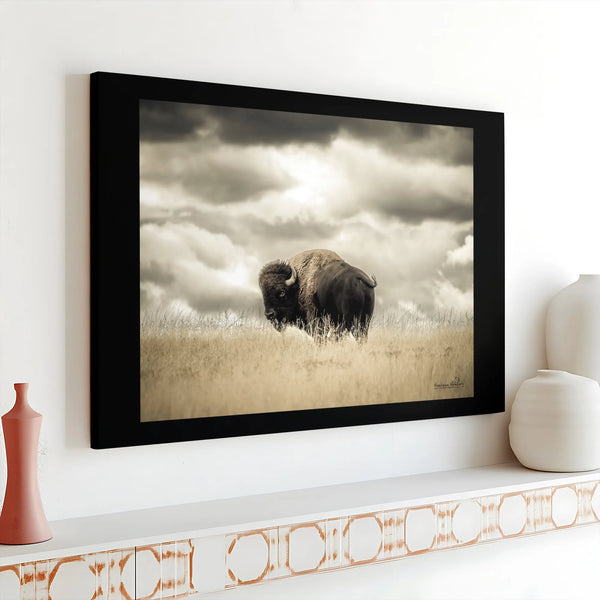 American Bison Canvas Wall Art | Rustic Wildlife Photography Print | Premium Gallery-Wrapped 1.25 Inch Frame | Western Home D