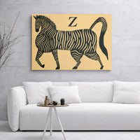 Zebra Wall Art Print | Mid-Century Modern Animal Block Print | Premium Gallery Wrap Canvas | Nursery Or Office Home Decor