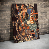 Japanese Samurai Fighting Dragon Canvas Wall Art | Ukiyo-E Warrior Print | Premium Gallery-Wrapped Wooden Frame | Unique Asian Decor Gift