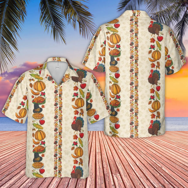 Thanksgiving Hawaiian Shirt | Turkey Pumpkin Pie Festive Print | Premium Lightweight Polyester | Funny Holiday Gift For Men A