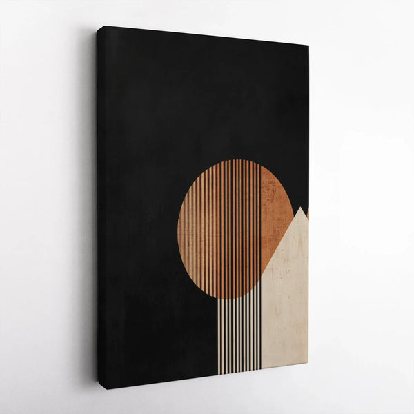 Minimalist Geometric Abstract Canvas Wall Art | Mid-Century Sun and Mountain Motif | 1.25" Gallery Wrap Premium Print | Moder