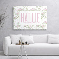 Hallie Name Wall Art | Floral Rose Vine & Butterfly Decor | Premium 1.25-Inch Gallery Wrap Canvas | Personalized Gift for Girl or Nursery