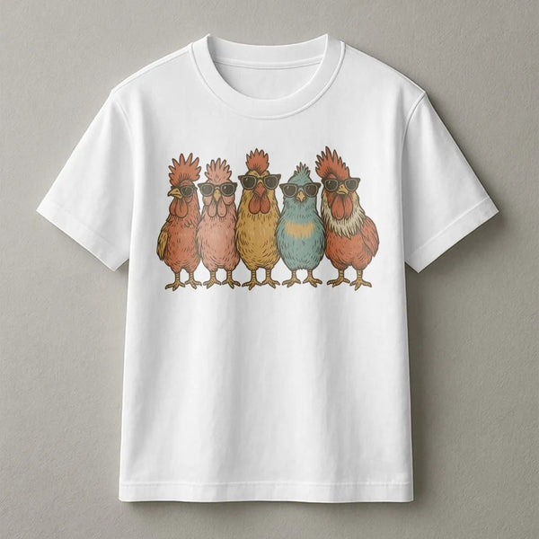 Cool Chicken T-Shirt | Funny Chickens Wearing Sunglasses Graphic | Premium 100% Cotton Tee | Gift for Farmers and Chicken Lov