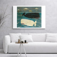 Whale Wall Art Canvas | Folk Art Black and White Sperm Whale Nautical Print | Premium 1.25 Inch Gallery Wrap | Coastal Home Decor for Ocean Lovers