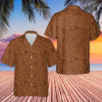 Brown Floral Hawaiian Shirt | Vintage Aesthetic Botanical Print | Lightweight Woven Polyester | Tropical Beach Vacation Gift For Men