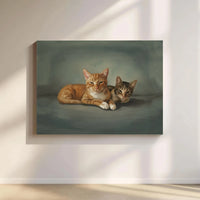 Two Cats Painting Canvas Wall Art | Orange and Brown Tabby Portrait | Premium Gallery Wrap Decor | Gift for Cat Lovers and Pet Owners