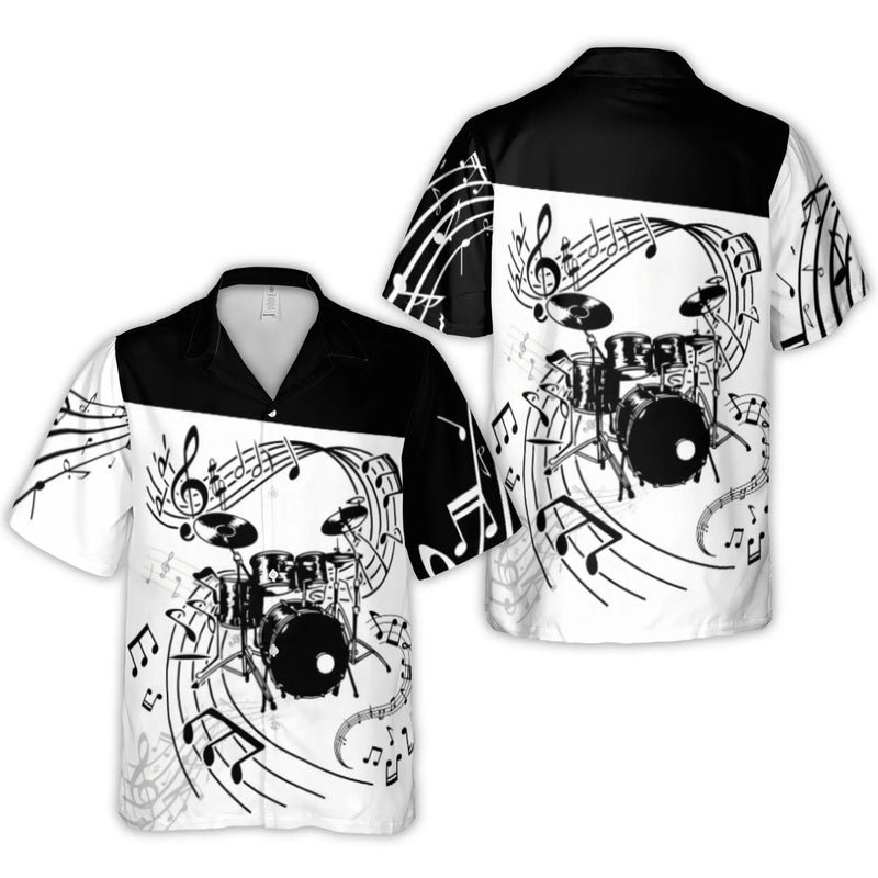 Drummer Hawaiian Shirt | Musical Drum Kit Design | Durable Woven Polyester | Perfect Gift for Musicians and Band Members
