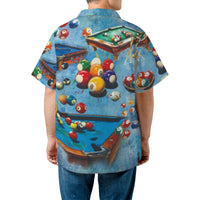Billiards Pool Table Hawaiian Shirt | All-Over Print Graphic Design | Lightweight Woven Polyester | Unique Gift for Billiards Players