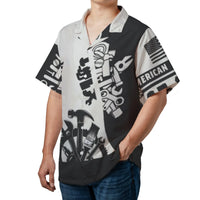 American Carpenter Hawaiian Shirt | Tool Print Graphic Button Down | Lightweight Polyester | Gift for Handyman Tradesman