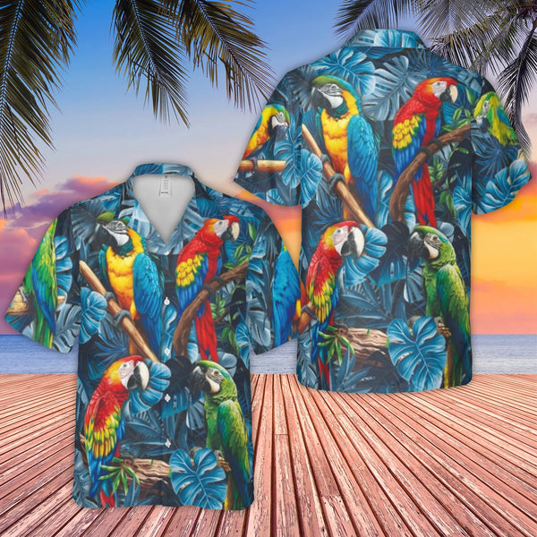 Macaw Parrot Hawaiian Shirt | Tropical Jungle Print | Breathable Woven Polyester | Vibrant Summer Vacation Gift For Him