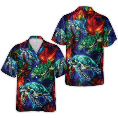 Psychedelic Sea Turtle Hawaiian Shirt | Vibrant Tropical Print | Moisture-Wicking Polyester | Beach Vacation Gift For Men