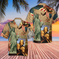 God Bless America Hawaiian Shirt | Founding Fathers Patriotic Print | Lightweight Woven Polyester | July 4th Apparel for Men
