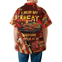 Funny BBQ Hawaiian Shirt | I Rub My Meat Before I Stick It In Graphic | Breathable Polyester | Gift for Grill Master & Dad