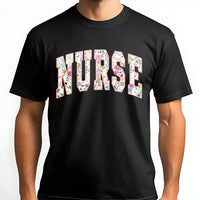 Floral Nurse T-Shirt | Botanical Varsity Letter Design | Premium 100% Cotton | Appreciation Gift for Registered Nurses & Nursing Students