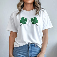 Four Leaf Clover St Patricks Day T-Shirt | Minimalist Green Shamrock Graphic | Premium 100% Cotton Tee | Lucky Irish Holiday Gift for Women