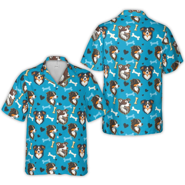 Australian Shepherd Hawaiian Shirt | Dog Breed Pattern with Bones and Hearts | Breathable Polyester | Premium Gift for Aussie