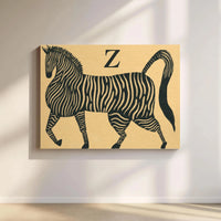 Zebra Wall Art Print | Mid-Century Modern Animal Block Print | Premium Gallery Wrap Canvas | Nursery Or Office Home Decor