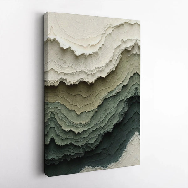 Abstract Layered Topography Canvas Art | Sage Green and Cream Minimalist Wall Decor | Premium 1.25" Gallery Wrap | Modern Hom