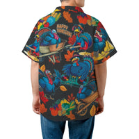 Thanksgiving Hawaiian Shirt | Funny DJ Turkey Party Print | Lightweight Woven Polyester | Unique Holiday Gift for Men