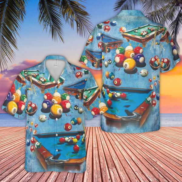 Billiards Pool Table Hawaiian Shirt | All-Over Print Graphic Design | Lightweight Woven Polyester | Unique Gift for Billiards