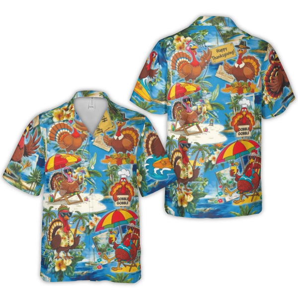 Thanksgiving Hawaiian Shirt | Funny Turkey Beach Vacation Print | Durable Breathable Polyester | Holiday Gift For Men And Wom
