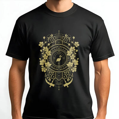 Flamingo Floral Graphic T-Shirt | Art Deco Geometric Bird Print | Premium 100% Cotton Tee | Aesthetic Streetwear Gift For Nature Lovers
