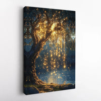 Magical Willow Tree Canvas Print | Enchanted Forest Fairy Lights Wall Art | Premium Gallery Wrap Decor | Dreamy Nature Aesthetic for Home Living Room