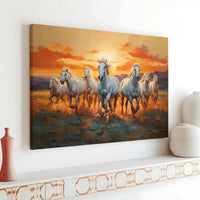 Running White Horses Canvas Wall Art | Sunset Equine Stampede Print | Premium 1.25-Inch Gallery Wrap | Southwestern Home Decor Gift