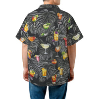 Cocktail Print Hawaiian Shirt | Tropical Palm Leaf Pattern | Breathable Woven Polyester | Fun Vacation Gift for Men