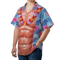 Funny Six Pack Abs Hawaiian Shirt | Tropical Hibiscus Lei Print | Lightweight Woven Polyester | Gag Gift for Beach Parties and Vacations