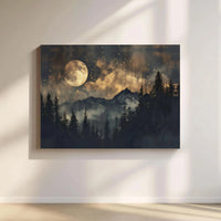 Full Moon Mountain Canvas Wall Art | Mystical Forest Night Landscape | Premium 1.25 Inch Gallery Wrap | Celestial Nature Home Decor Gift