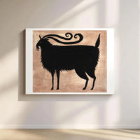 Black Goat Wall Art | Minimalist Stylized Folk Animal Print | 1.25 Inch Gallery Wrap Canvas | Unique Farmhouse Decor Gift