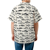 Fish Print Hawaiian Shirt | Vintage Fishing Illustration Pattern | Lightweight Woven Polyester | Unique Gift for Fisherman and Anglers